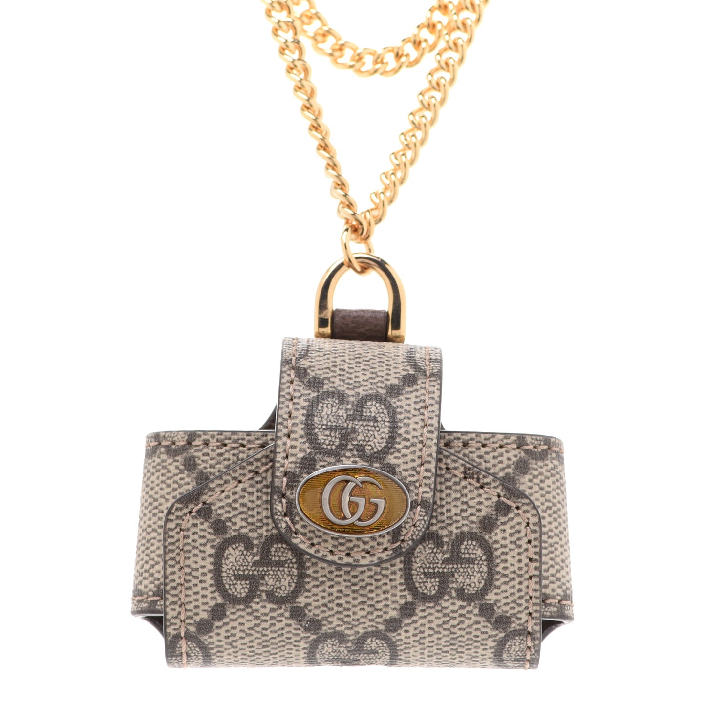 GG Supreme Monogram AirPods Case Necklace Beige Ebony