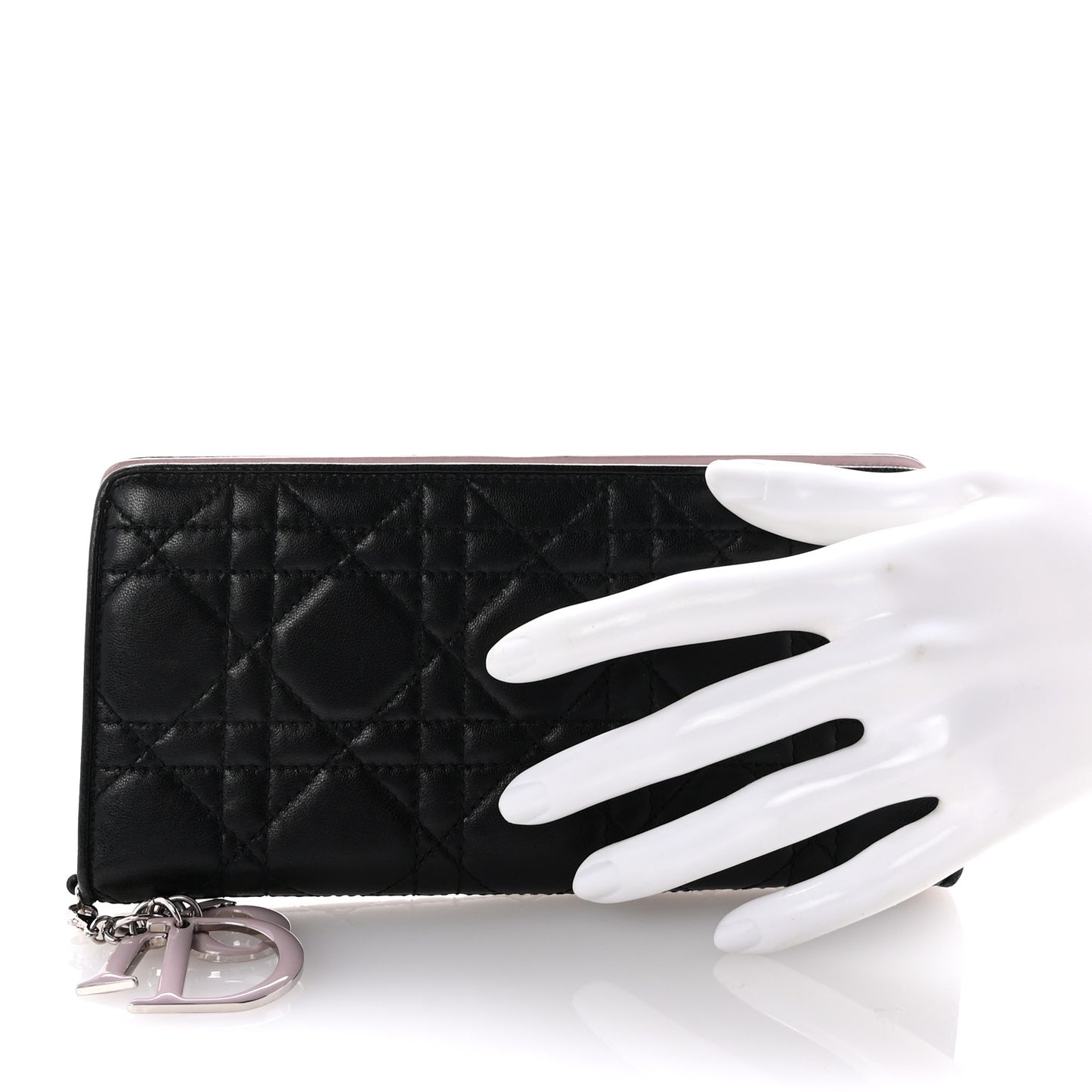 Lambskin Cannage Lady Dior Wallet Organizer Black Pink