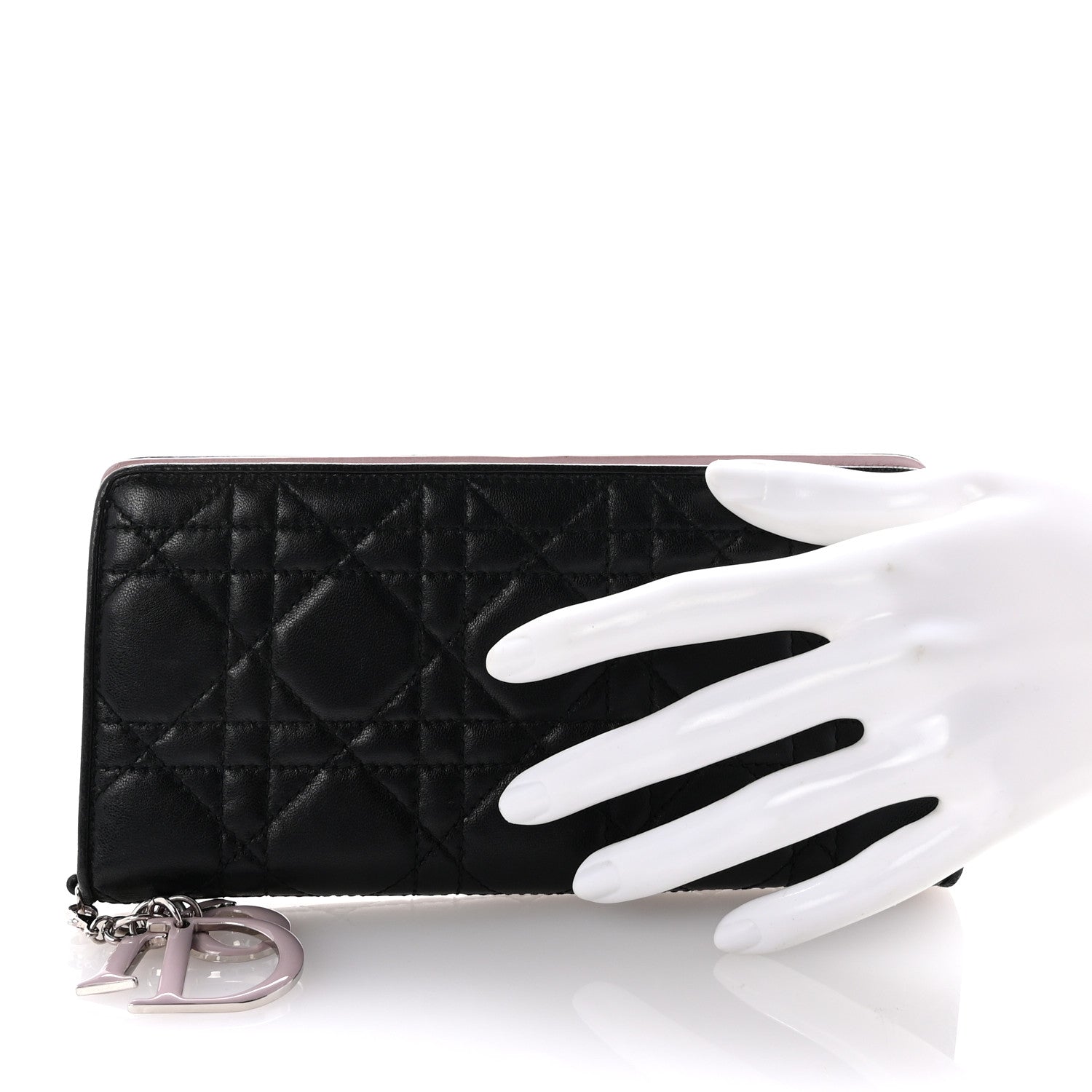 Christian Dior Lambskin Cannage Lady Dior Wallet Organizer Black Pink 2 of 7
