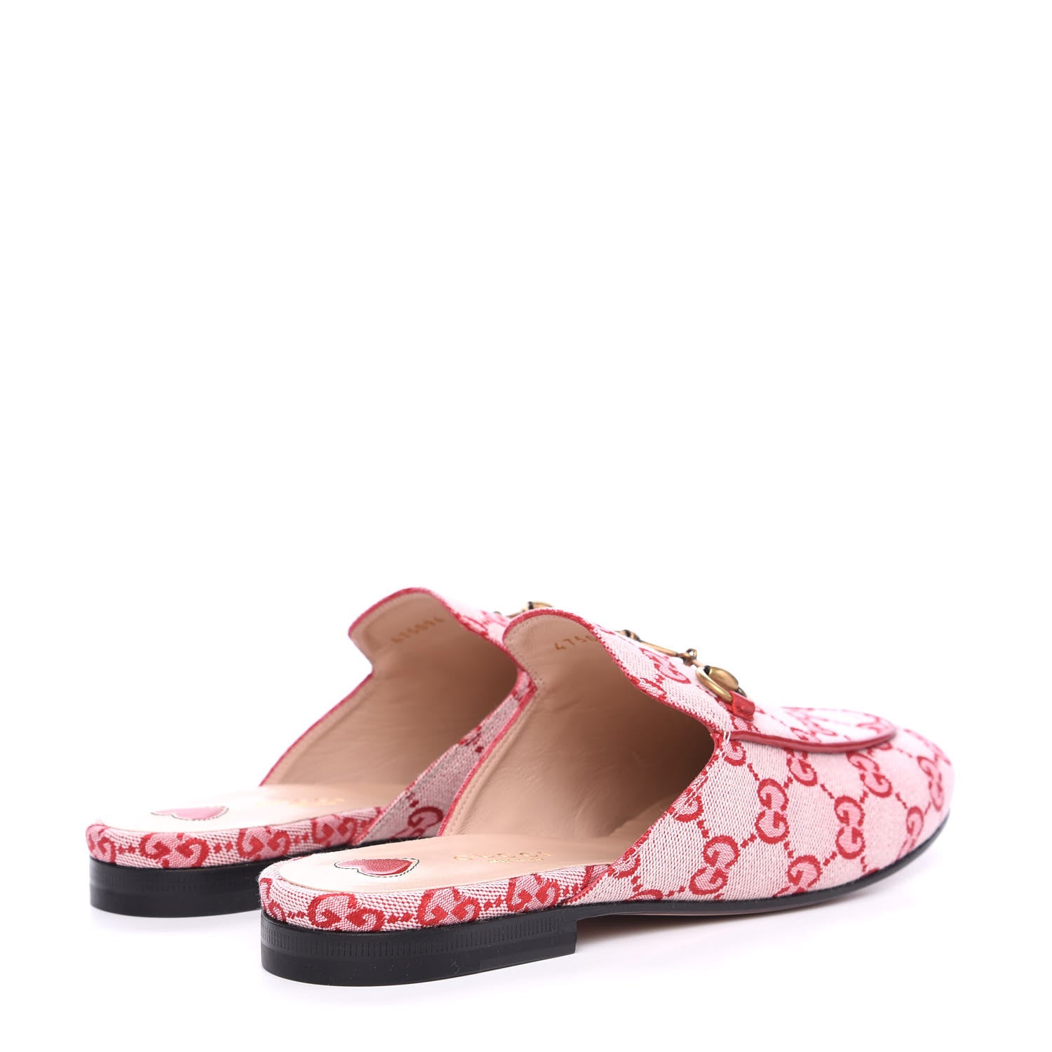Gucci Canvas GG Monogram Horsebit Womens Princetown Slippers 38 Gardenia Hibiscus Red 4 of 9