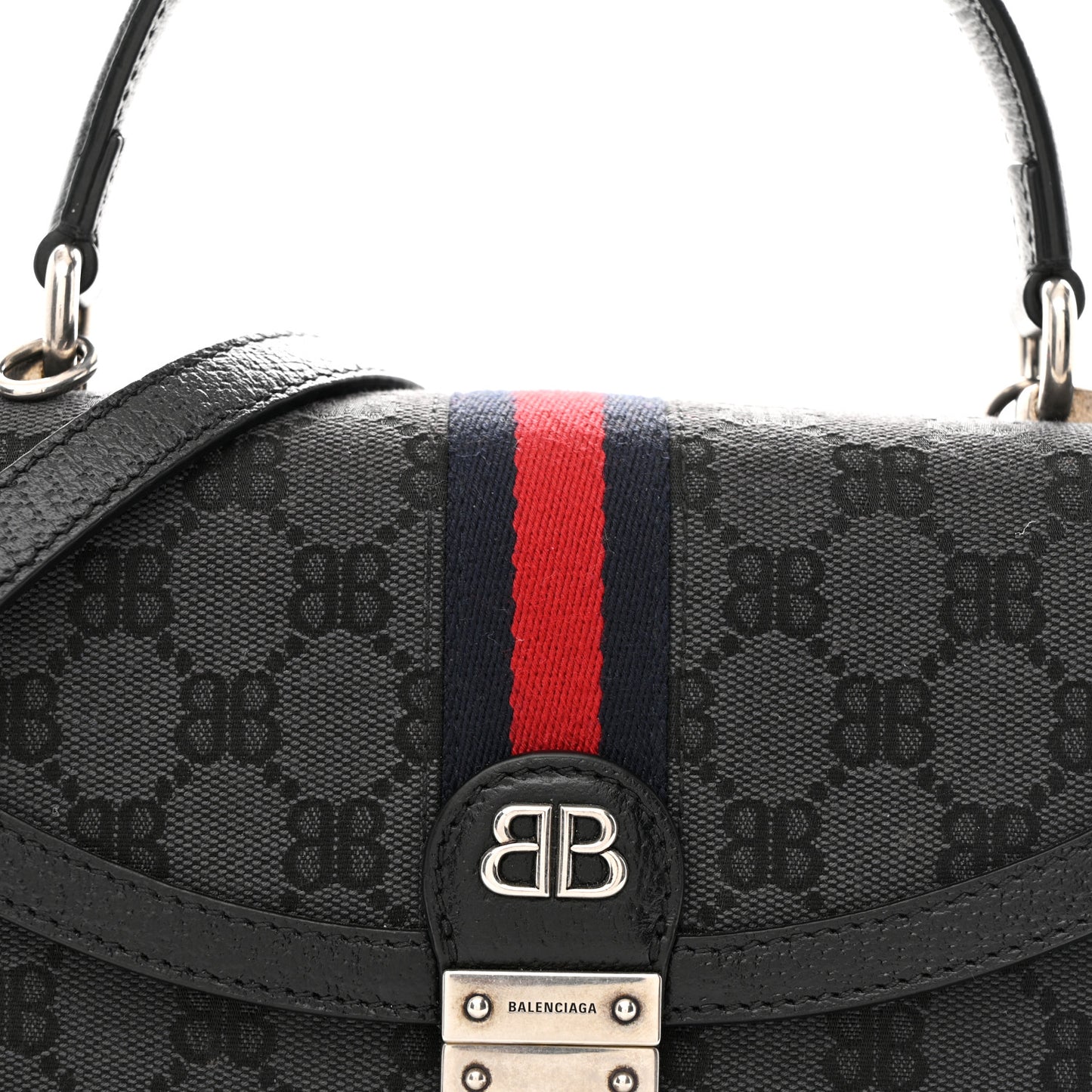X BALENCIAGA BB Supreme Monogram Web Small Top Handle Bag Black