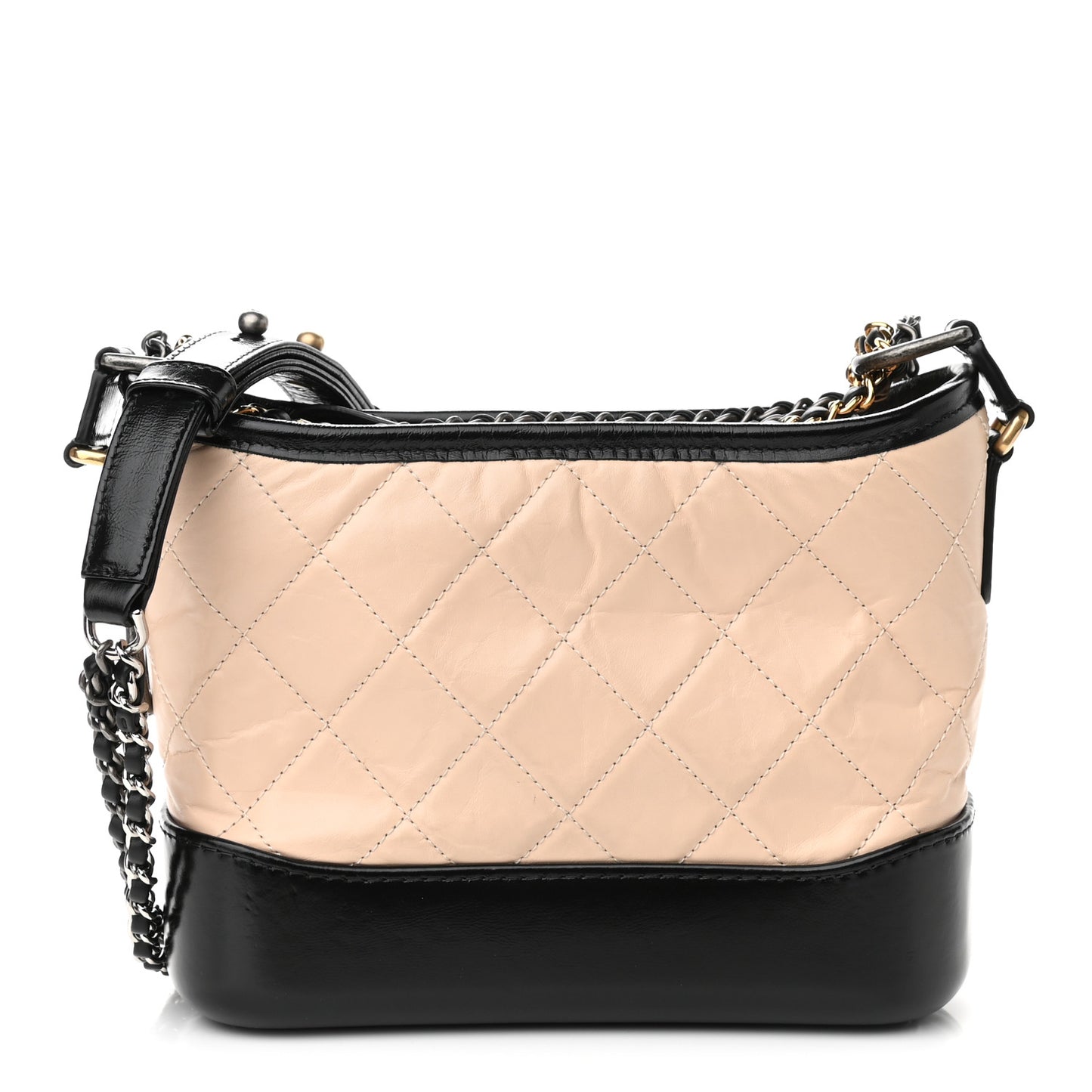 Aged Calfskin Quilted Small Gabrielle Hobo Beige Black