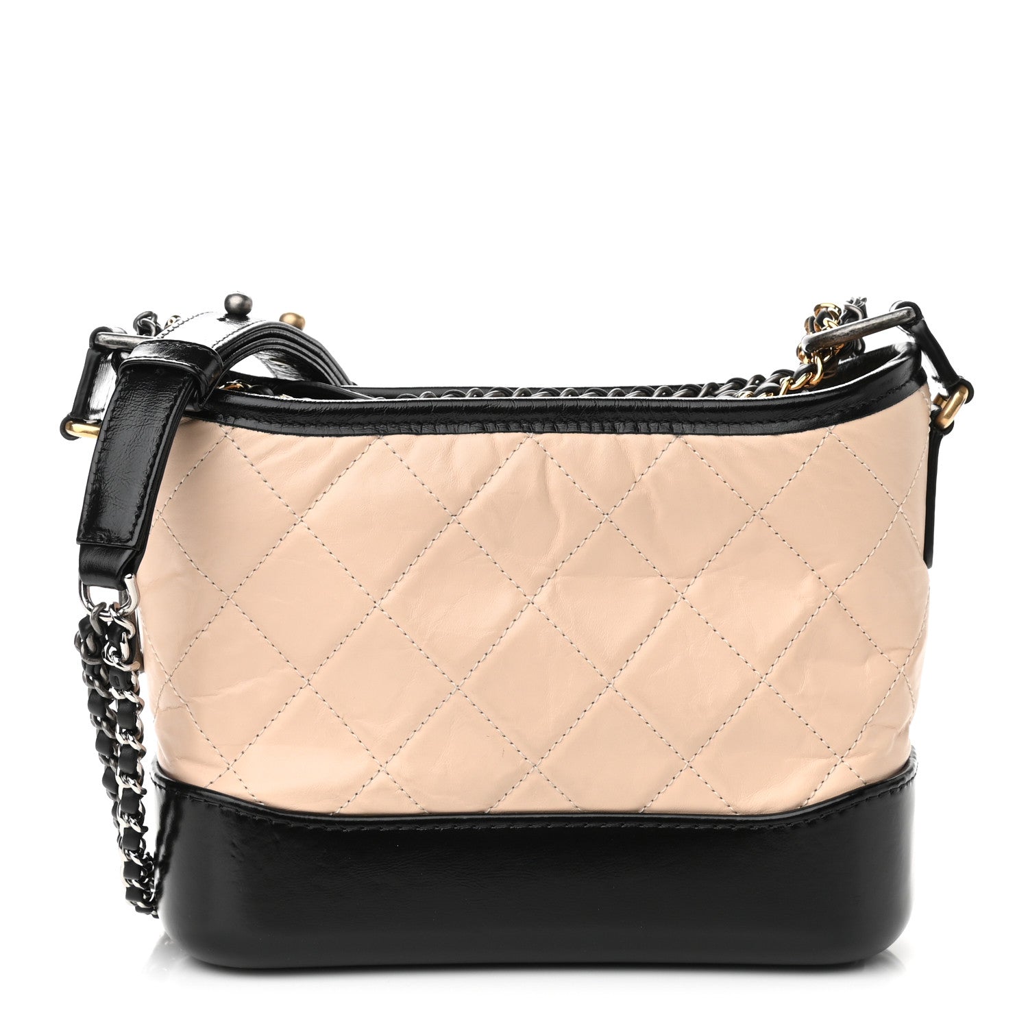 Chanel Aged Calfskin Quilted Small Gabrielle Hobo Beige Black 1 of 9