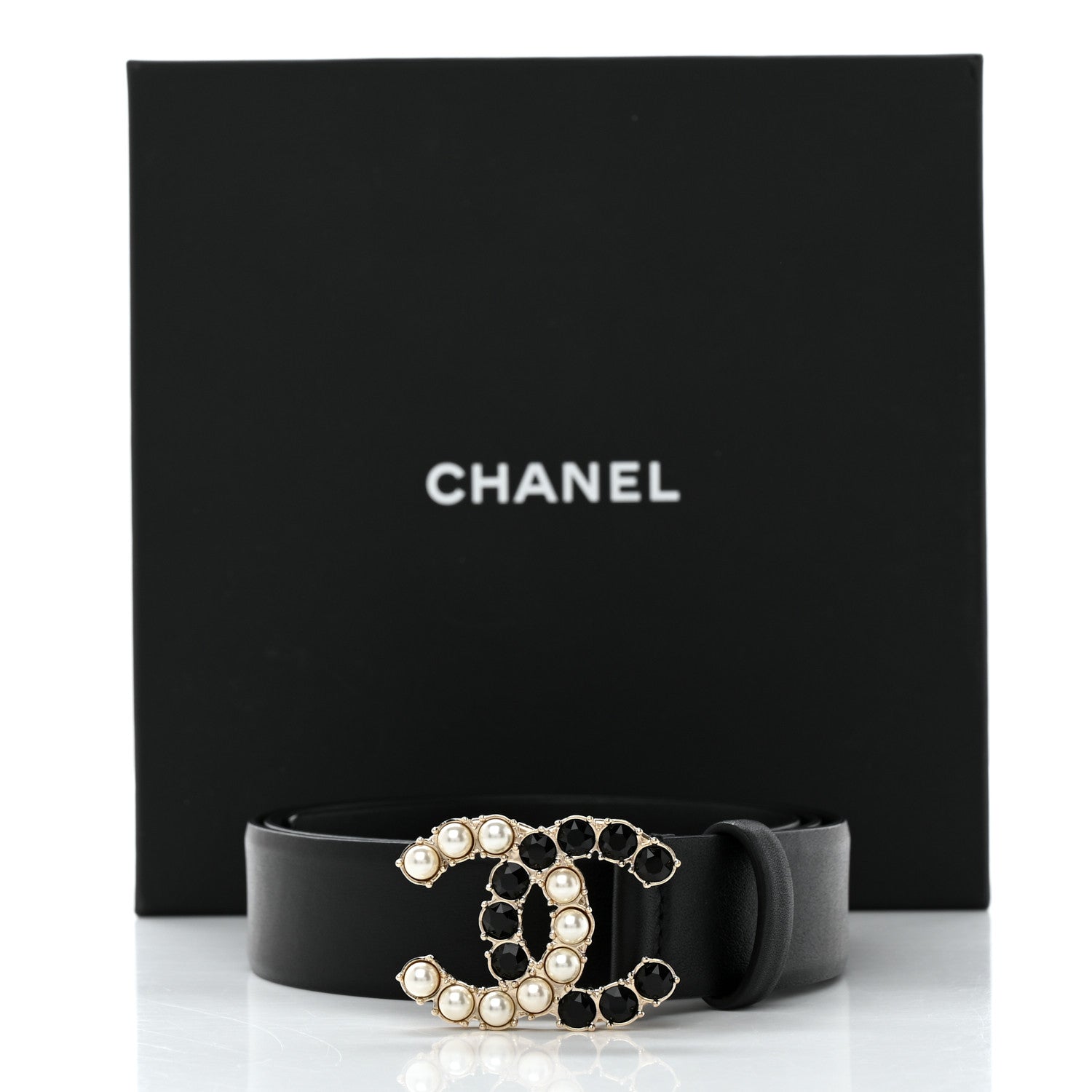 Chanel Calfskin Pearl Crystal CC Belt 80 32 Black 7 of 7