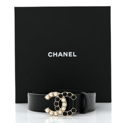 Chanel Calfskin Pearl Crystal CC Belt 80 32 Black 7 of 7