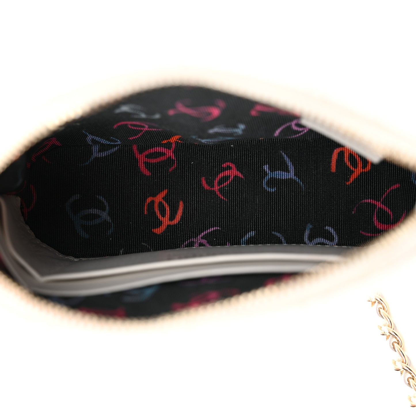 Caviar Quilted Classic Clutch with Chain White