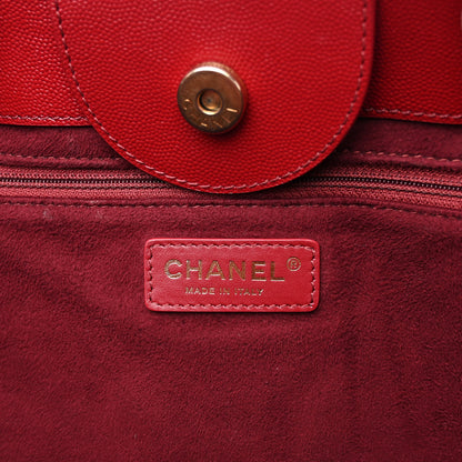 Chanel Caviar Small Studded Deauville Tote Red 6 of 11