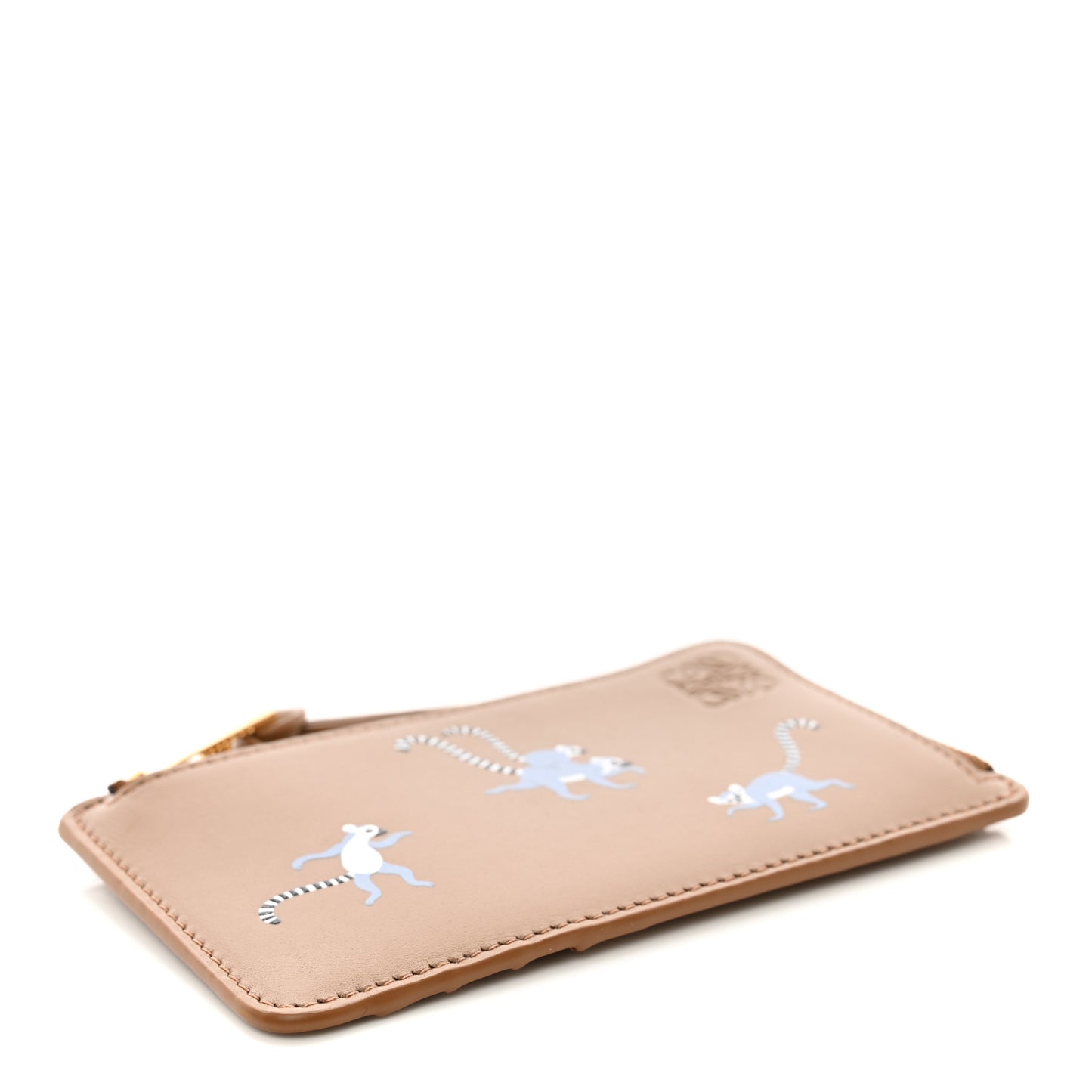 X SUNA FUJITA Satin Calfskin Lemur Zipped Card Coin Holder Brown