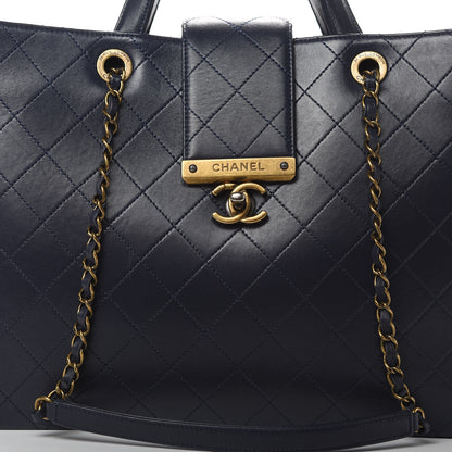 Chanel Lambskin Stitched Large Around The Corner Shopping Tote Deep Marine 8 of 15