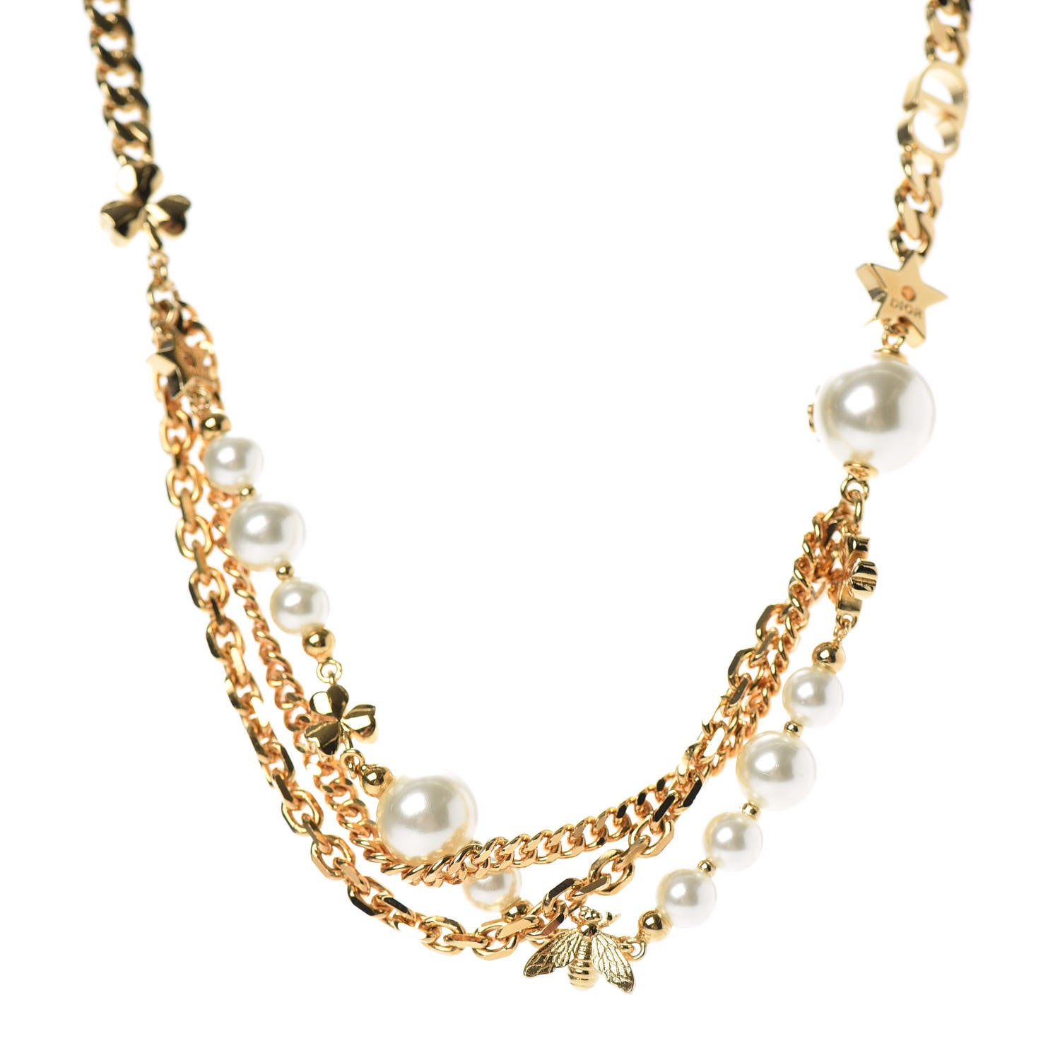 Christian Dior Pearl Charms Necklace Gold 1 of 6