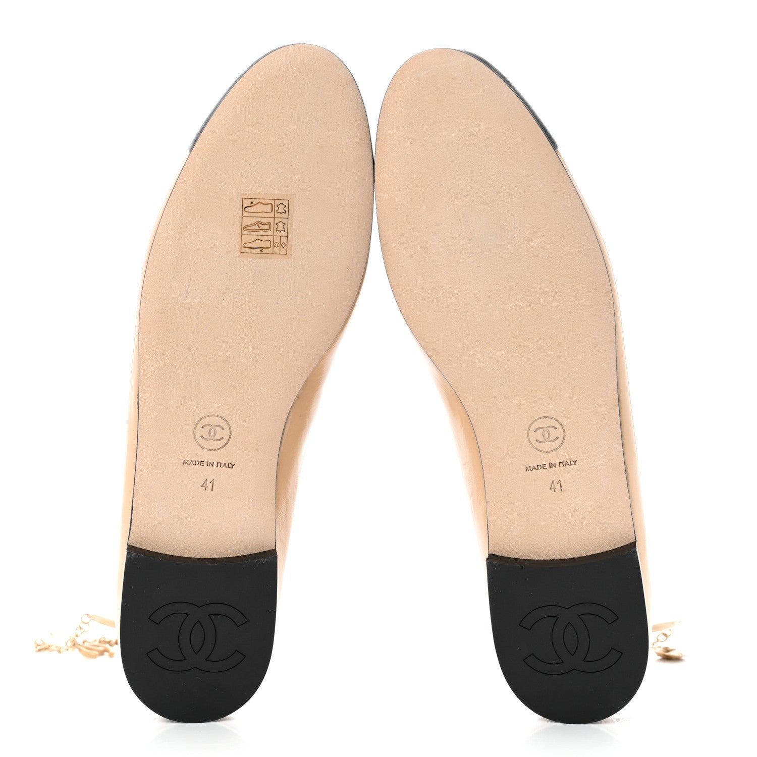 Chanel Lambskin Cap Toe Ankle Chain Ballerina Flats 41 Beige Black 5 of 9