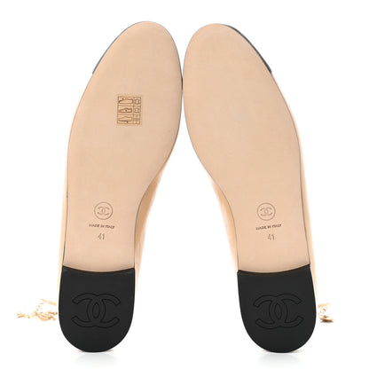 Chanel Lambskin Cap Toe Ankle Chain Ballerina Flats 41 Beige Black 5 of 9