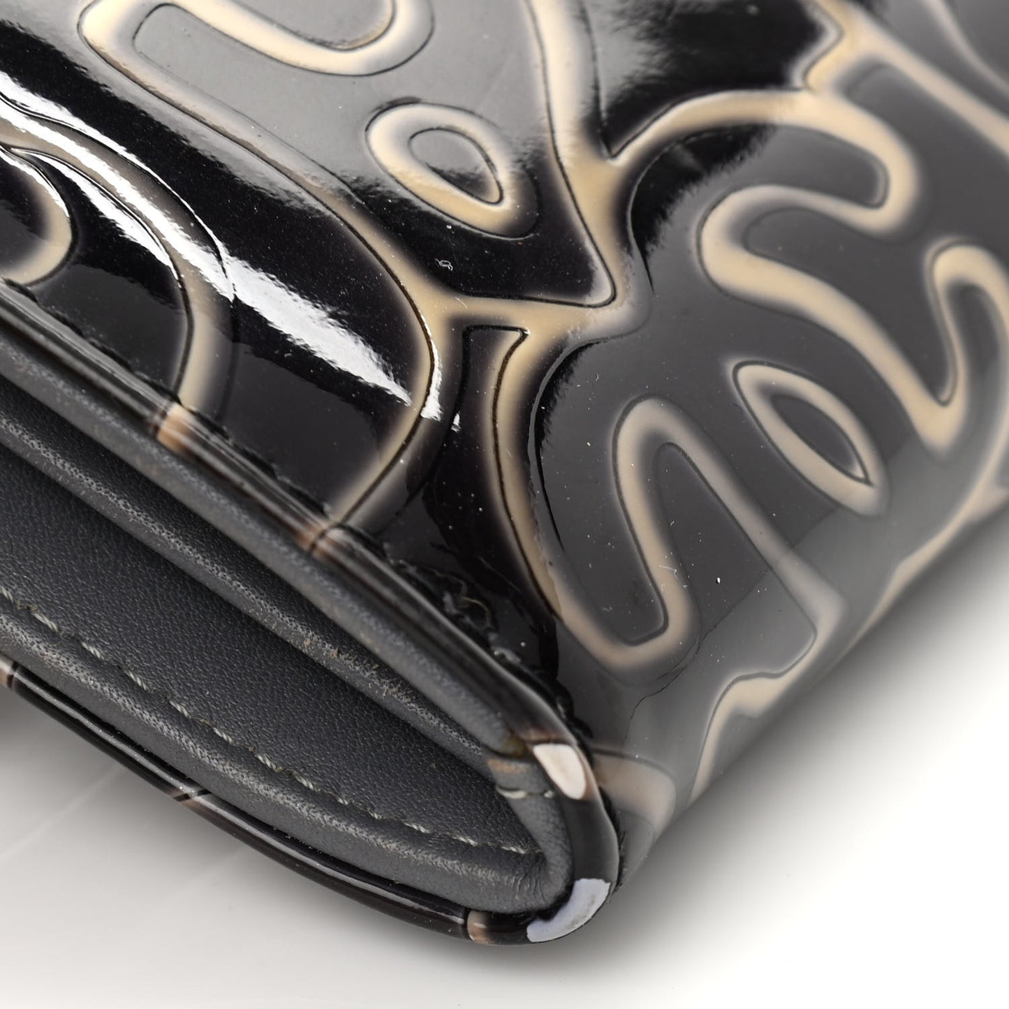 Patent Camellia Embossed Flap Wallet Dark Blue