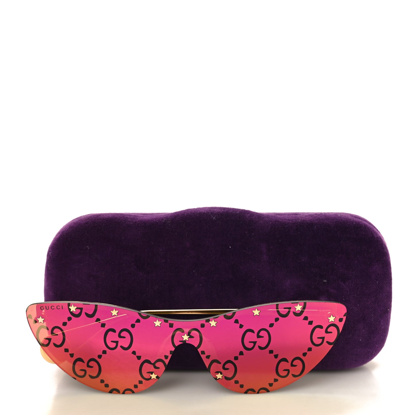 Metal Rimless Star Studded Monogram 90mm Cat Eye GG0666S Sunglasses Mirror Purple
