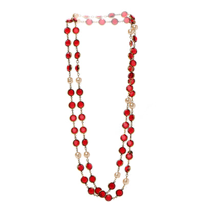 Chanel Crystal Pearl Sautoir 1981 Long Necklace Red 3 of 4