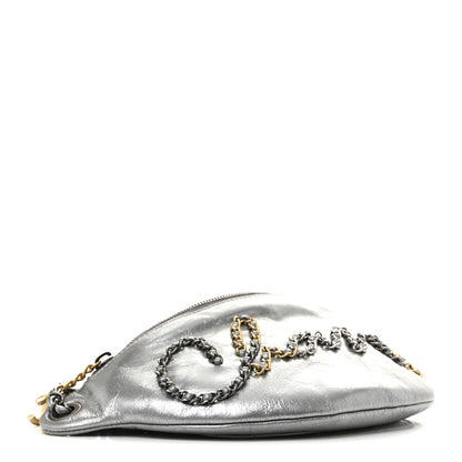 Chanel Metallic Crumpled Calfskin Chain 20s Signe Waist Bag Silver 4 of 14