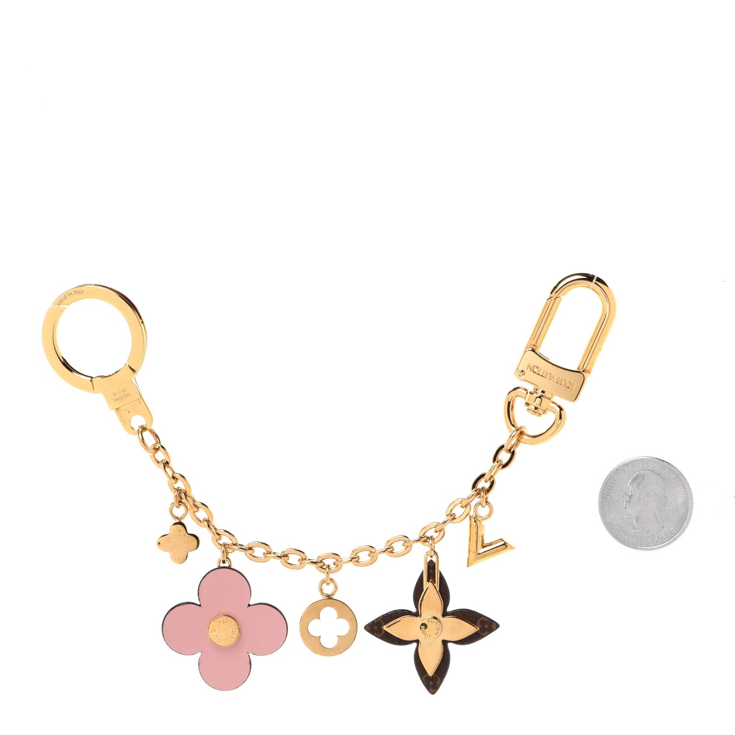 Louis Vuitton Brass Monogram Blooming Flowers Bag Charm Key Holder Rose Ballerine 2 of 5