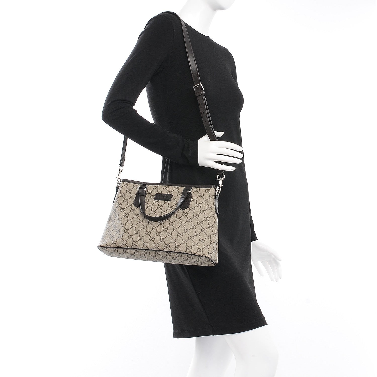 Gucci GG Supreme Monogram Small Zippered Tote Dark Brown 2 of 9
