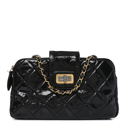 Chanel Glazed Crinkled Lambskin Small Reissue Zip Shopping Tote Black 1 of 12