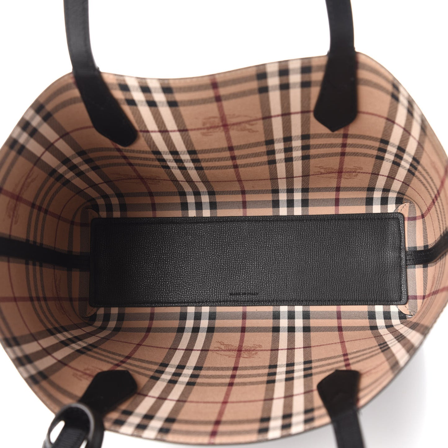 Grainy Calfskin Haymarket Check Small Reversible Tote Black