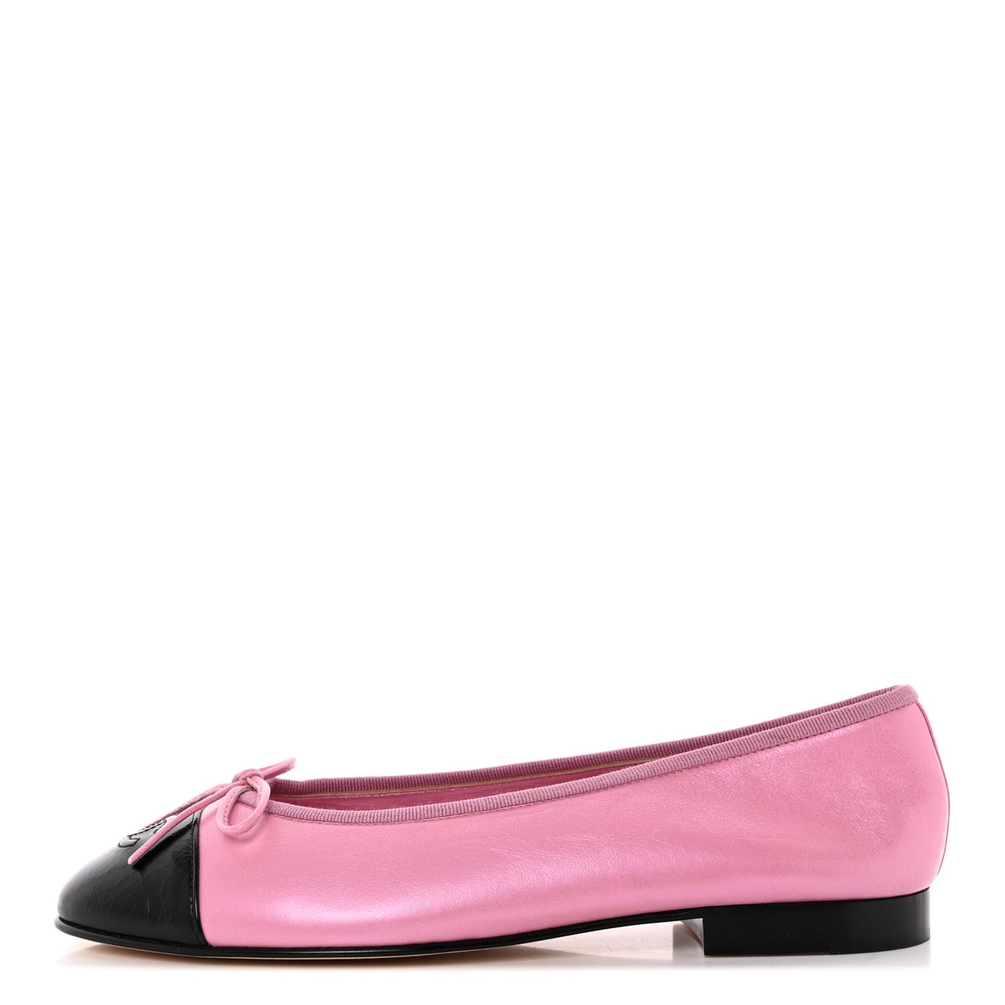 Laminated Crumpled Lambskin Cap Toe CC Ballerina Flats 39 Pink Black