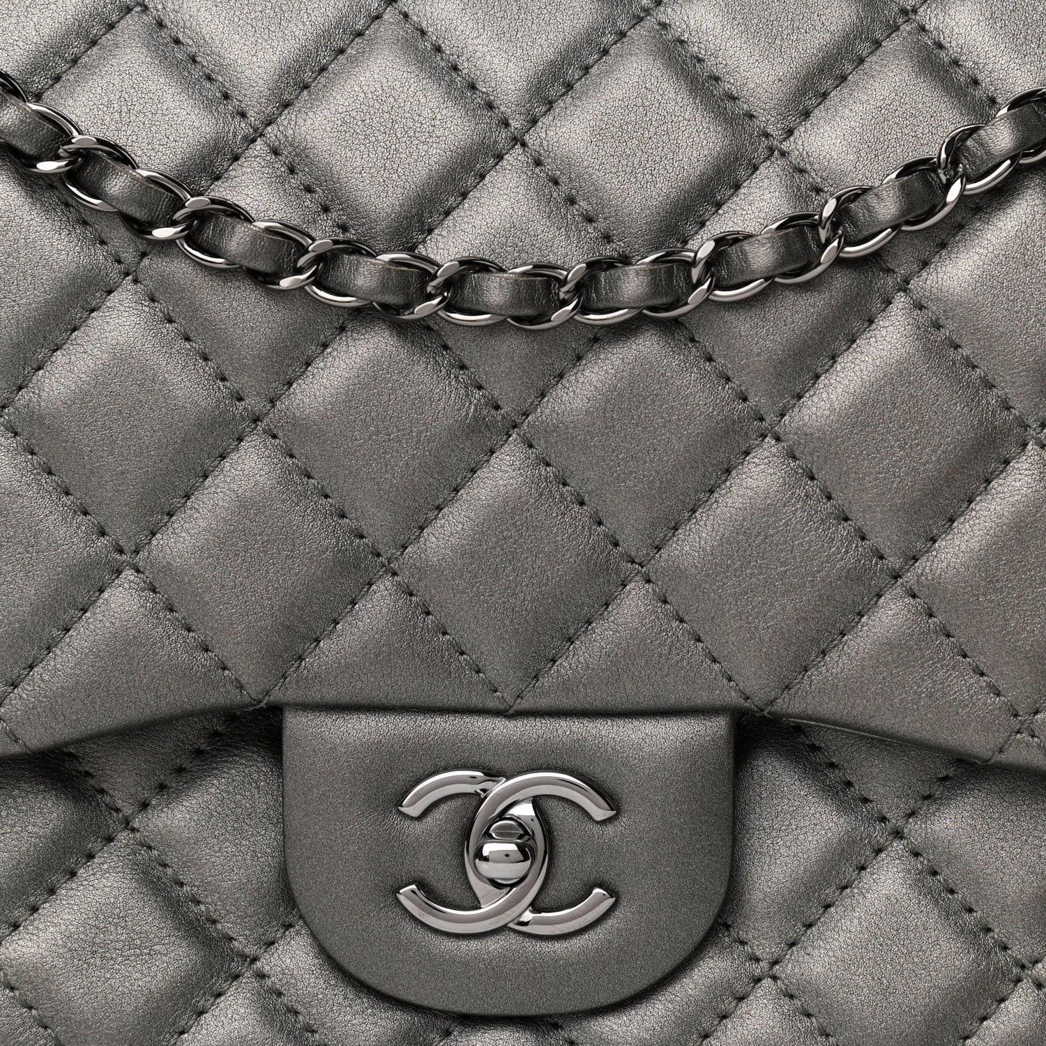 Chanel Metallic Calfskin Quilted Small XXL Travel Flap Bag Dark Silver 8 of 10