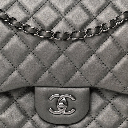 Chanel Metallic Calfskin Quilted Small XXL Travel Flap Bag Dark Silver 8 of 10