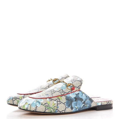 Gucci GG Supreme Monogram Blooms Womens Princetown Slippers 39 Beige Blue Navy Hibiscus Red 2 of 9