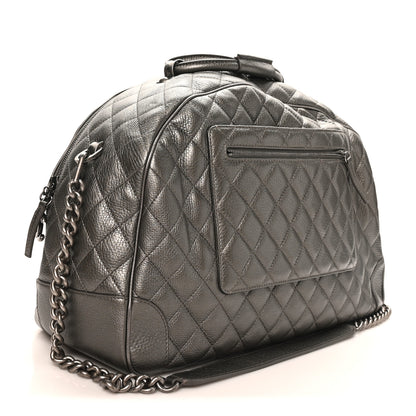 Chanel Metallic Calfskin Quilted Medium Airlines Round Trip Bowling Bag Silver 2 of 9