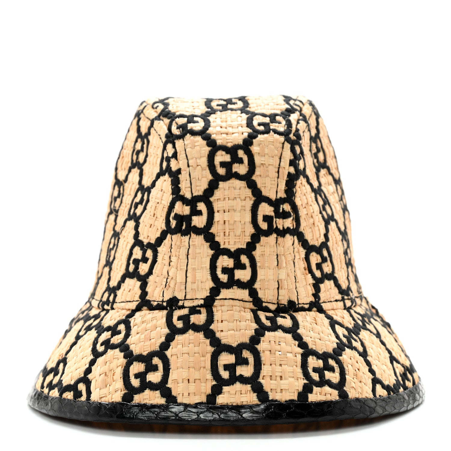 Gucci Raffia Elaphe Interlocking GG Embroidered Fedora Hat M Ivory Black 3 of 11