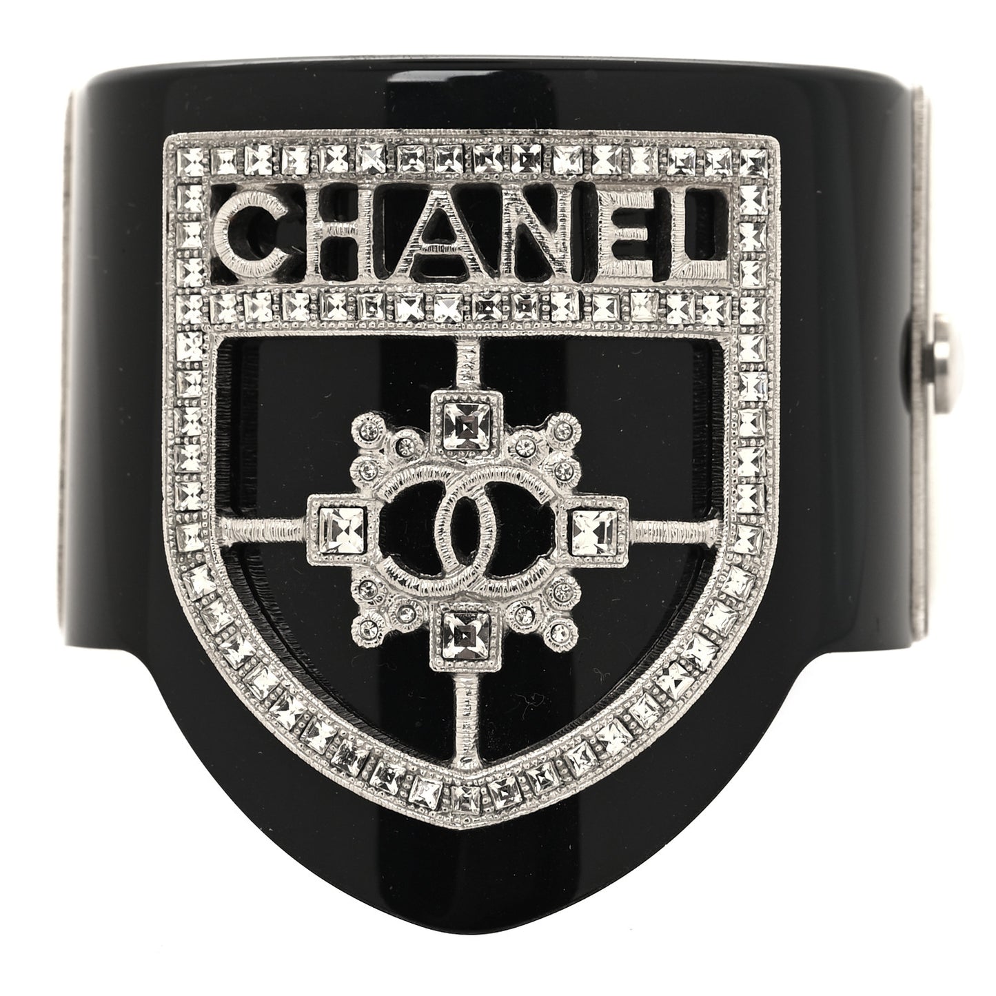 Resin Swarovski Baguette Crystal CC Shield Cuff Black
