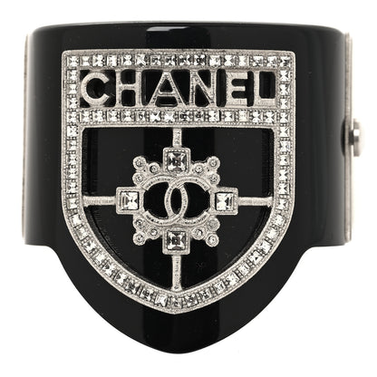 Chanel Resin Swarovski Baguette Crystal CC Shield Cuff Black 1 of 6