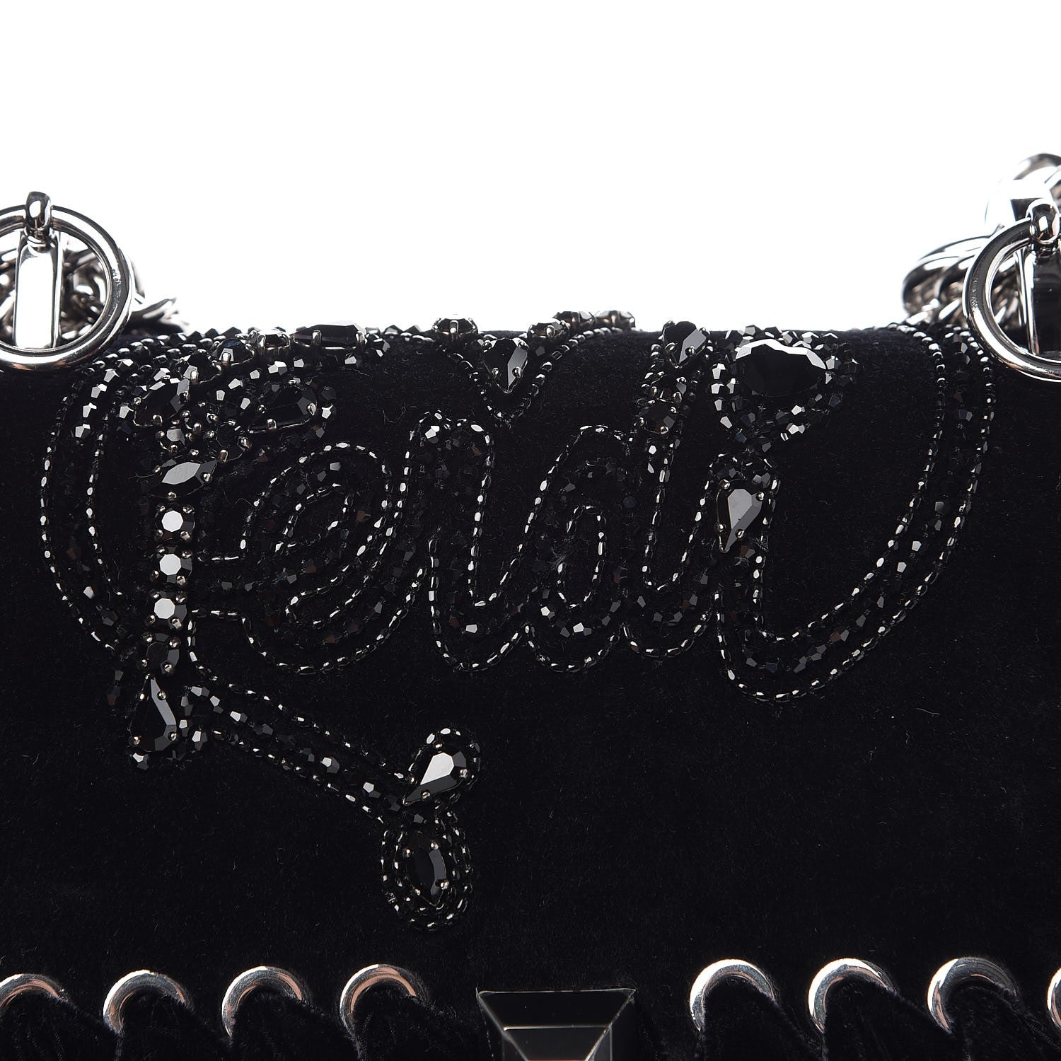 Fendi Velvet Vitello Liberty Crystal Logo Lace Up Small Kan I Shoulder Bag Black 8 of 8