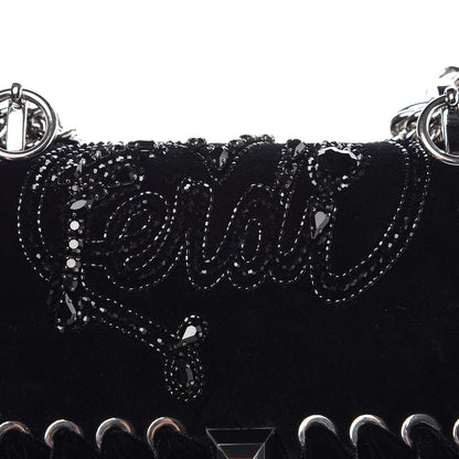 Fendi Velvet Vitello Liberty Crystal Logo Lace Up Small Kan I Shoulder Bag Black 8 of 8