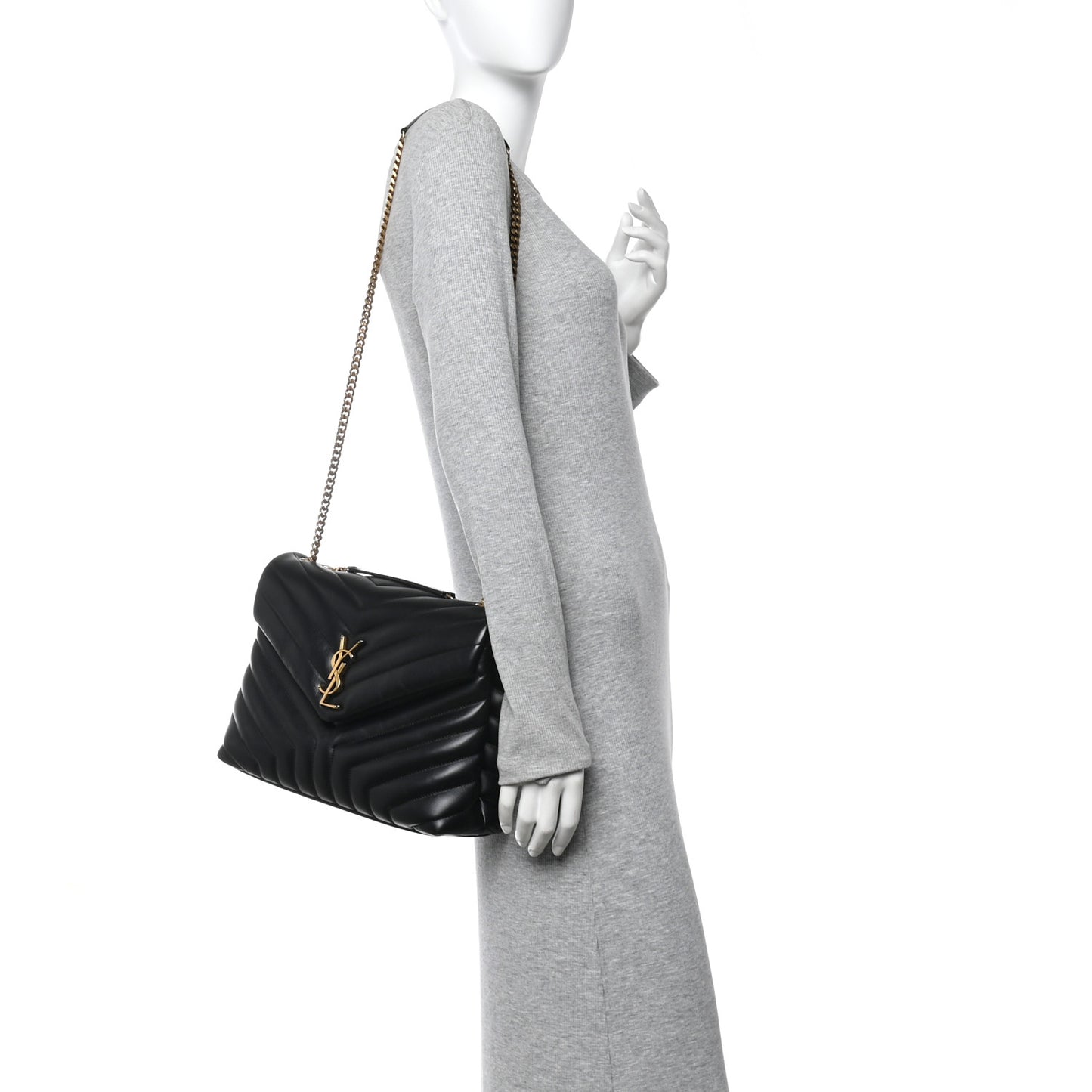Calfskin Y Quilted Monogram Medium Loulou Chain Satchel Black