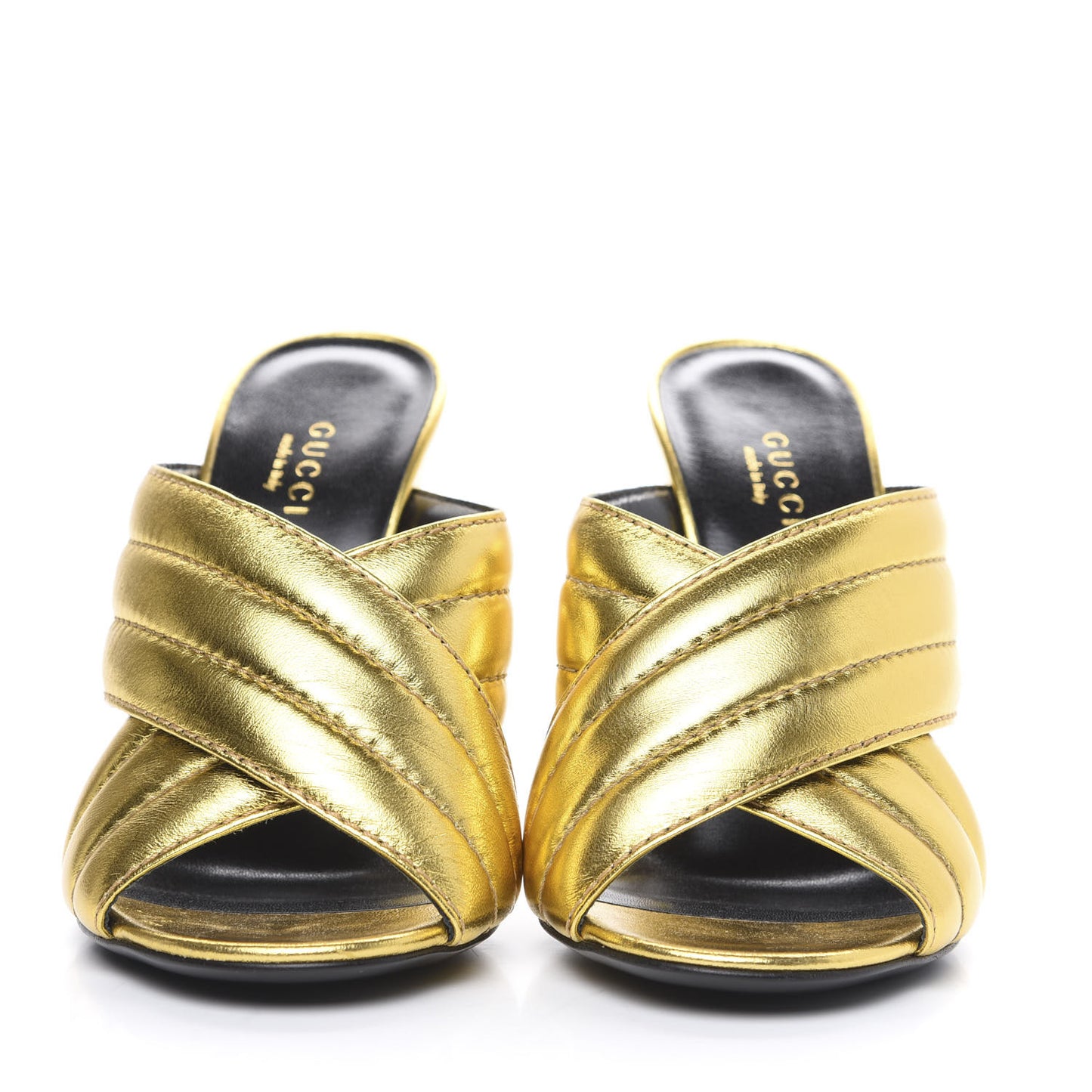 Metallic Nappa Webby Crossover High Heel Slide Sandals 35 Oro Vecchio