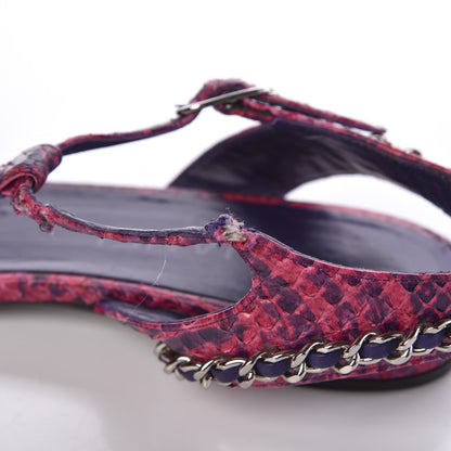 Chanel Shiny Python CC Chain Thong Sandals 41 Dark Pink 10 of 19