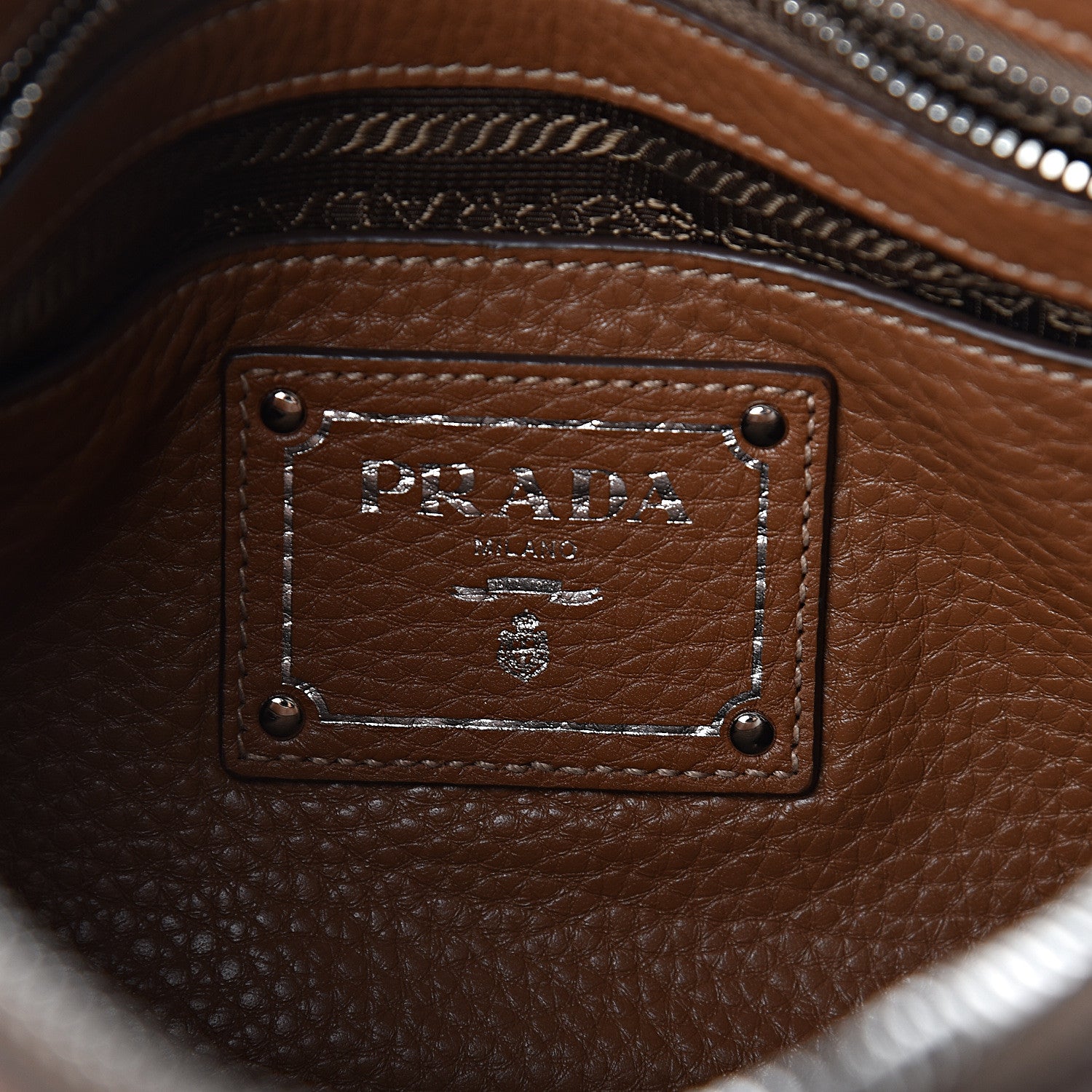 Prada Vitello Daino Zippered Crossbody Bag Brandy 6 of 9