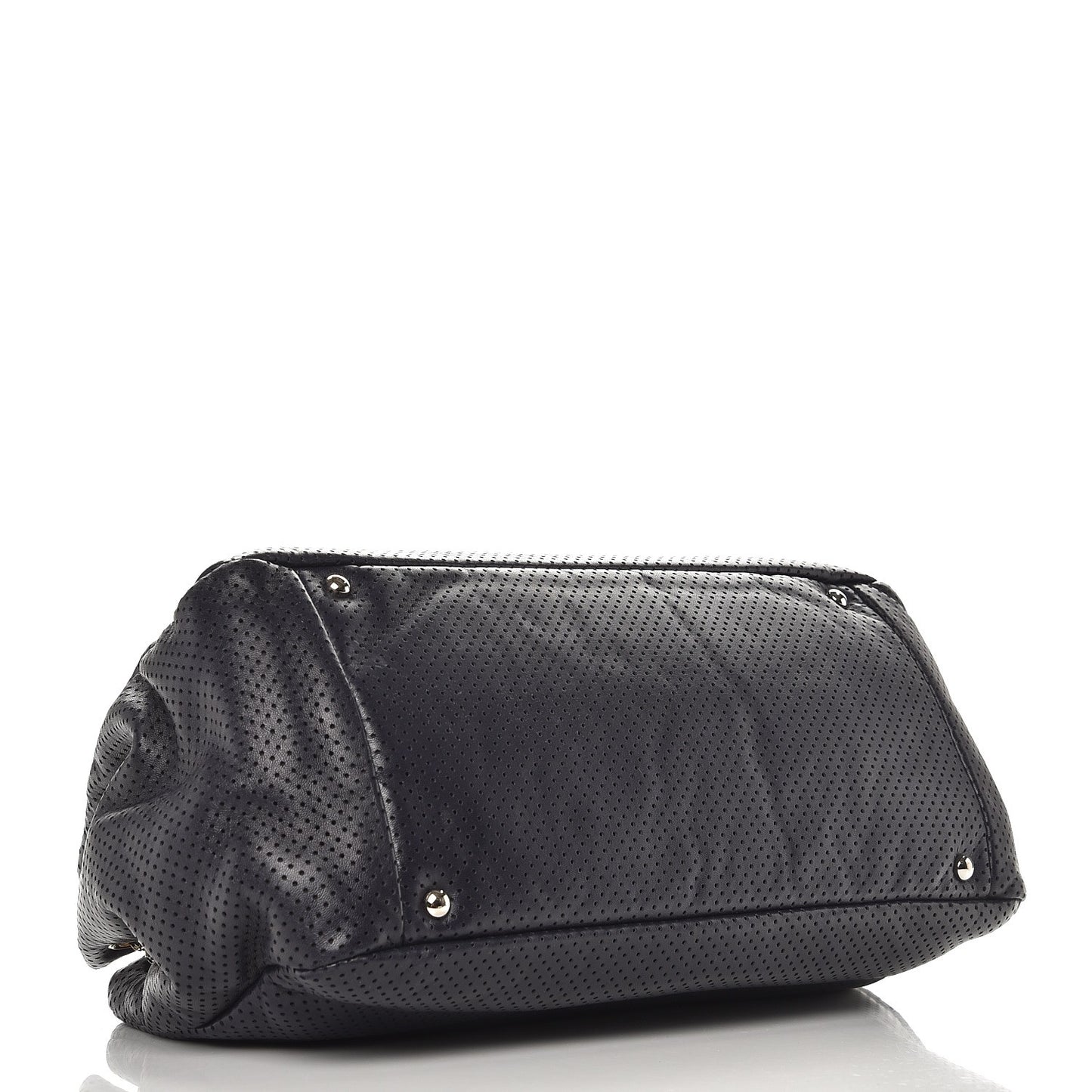Calfskin Perforated Large Drill Accordion Flap Navy Blue