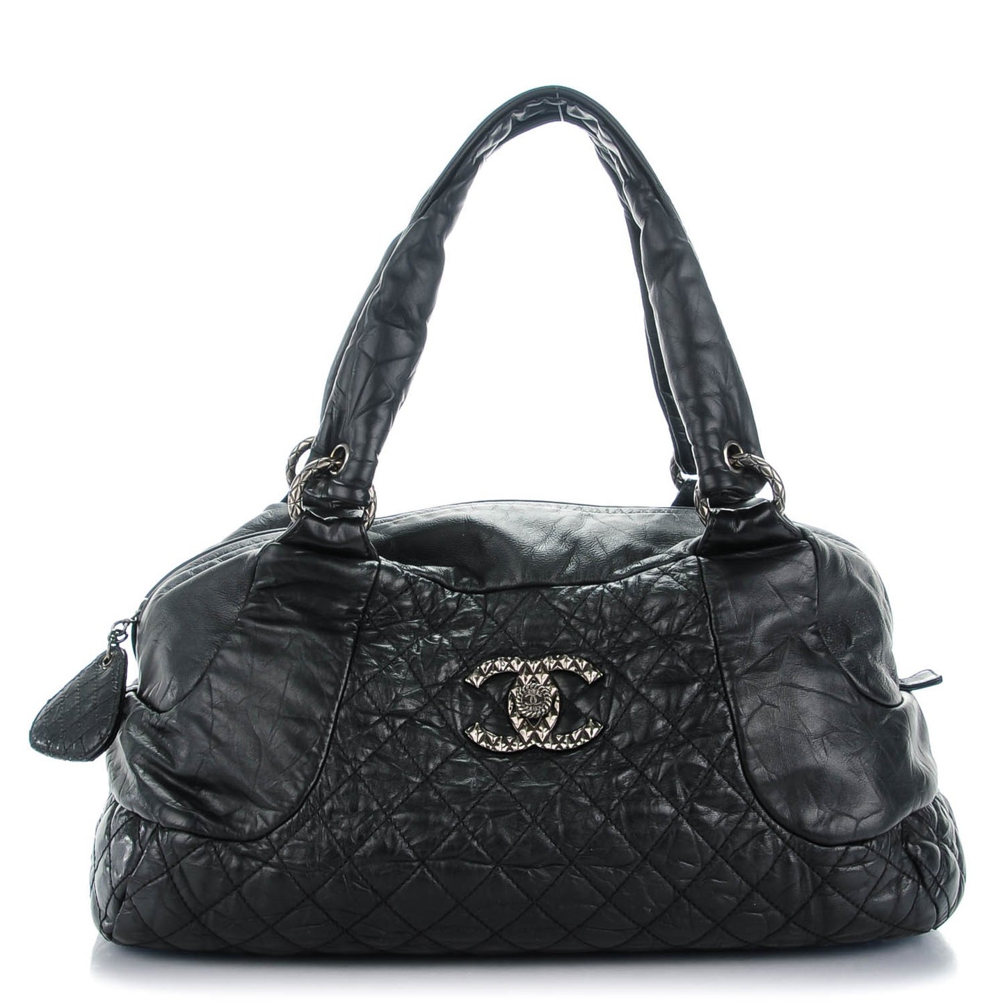 Aged Calfskin Coco Rider Bowling Bag Black