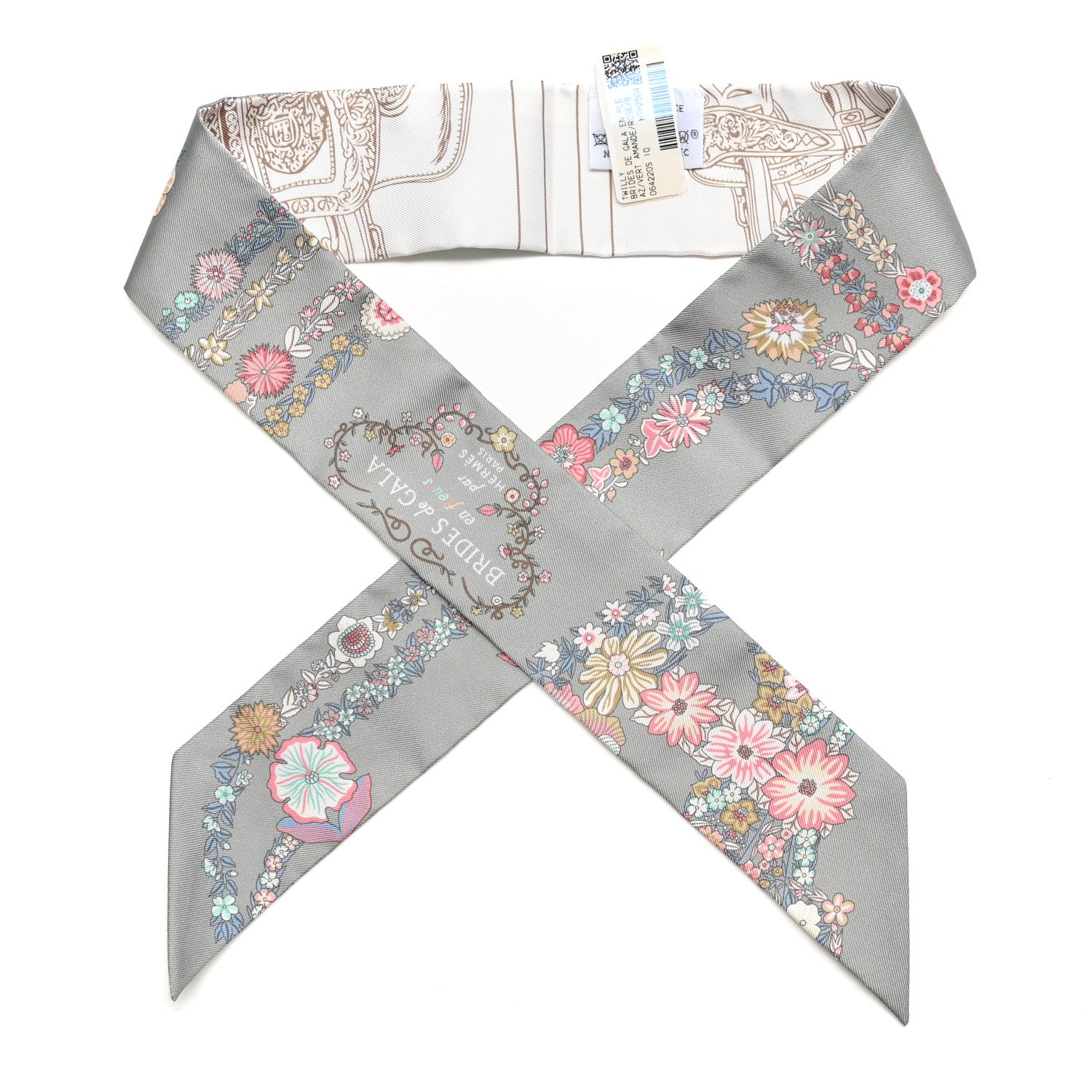 Hermes Silk Brides De Gala En Fleurs Twilly Vert Amande Rose 1 of 4