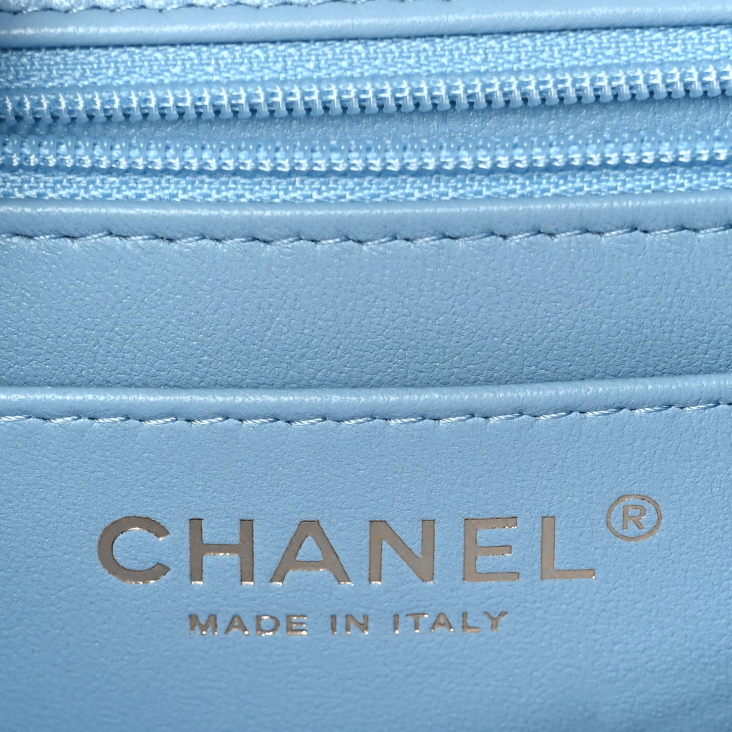 Lambskin Quilted Mini Rectangular Flap Light Blue