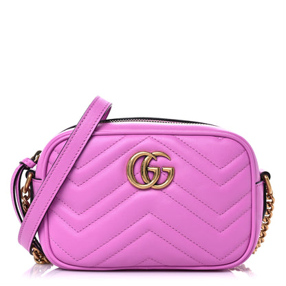 Gucci Calfskin Matelasse Mini GG Marmont Chain Shoulder Bag Candy Mousse 1 of 12