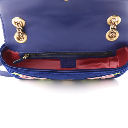 Gucci Velvet Matelasse Deer Embroidered Small GG Marmont Shoulder Bag Cobalt 6 of 10