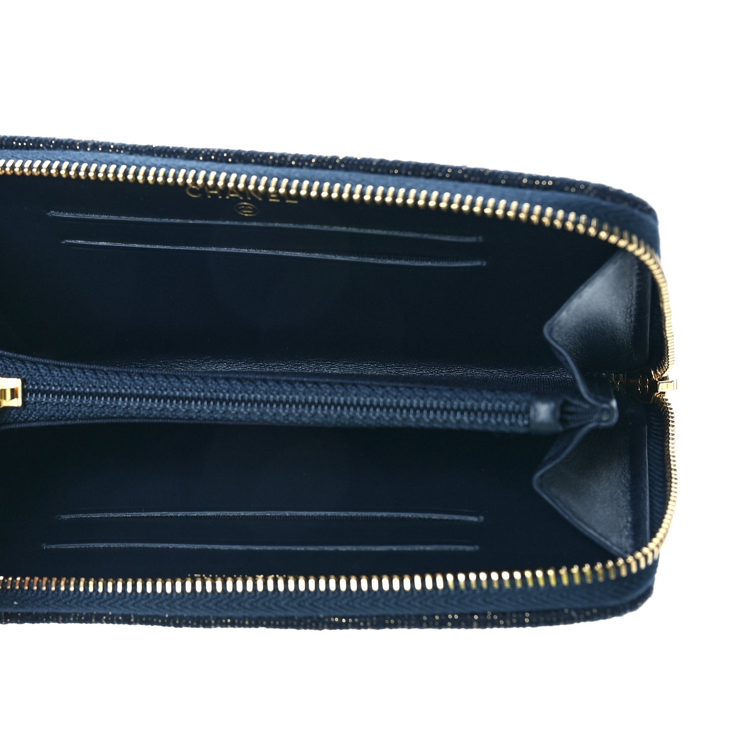 Lurex Canvas Medium Deauville Zip Around Wallet Navy Blue Gold