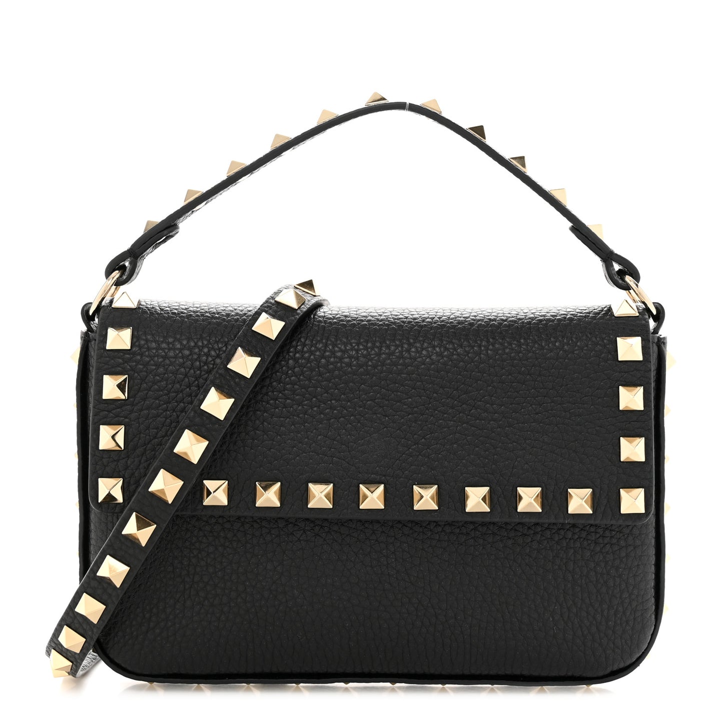 Grainy Calfskin Rockstud Crossbody Pouch Black