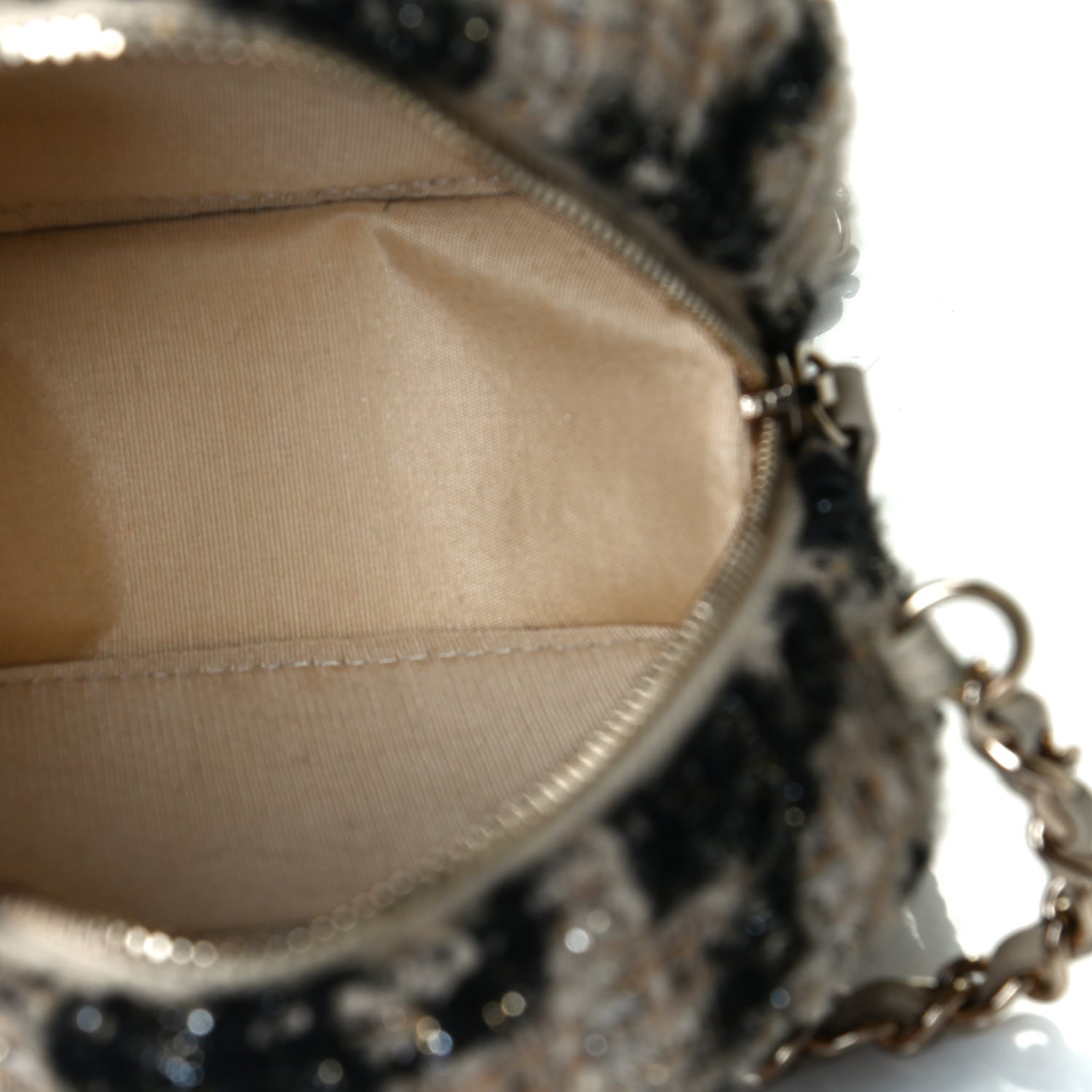 Chanel Tweed Shearling Round Clutch With Chain and Coin Purse Beige Black 5 of 12
