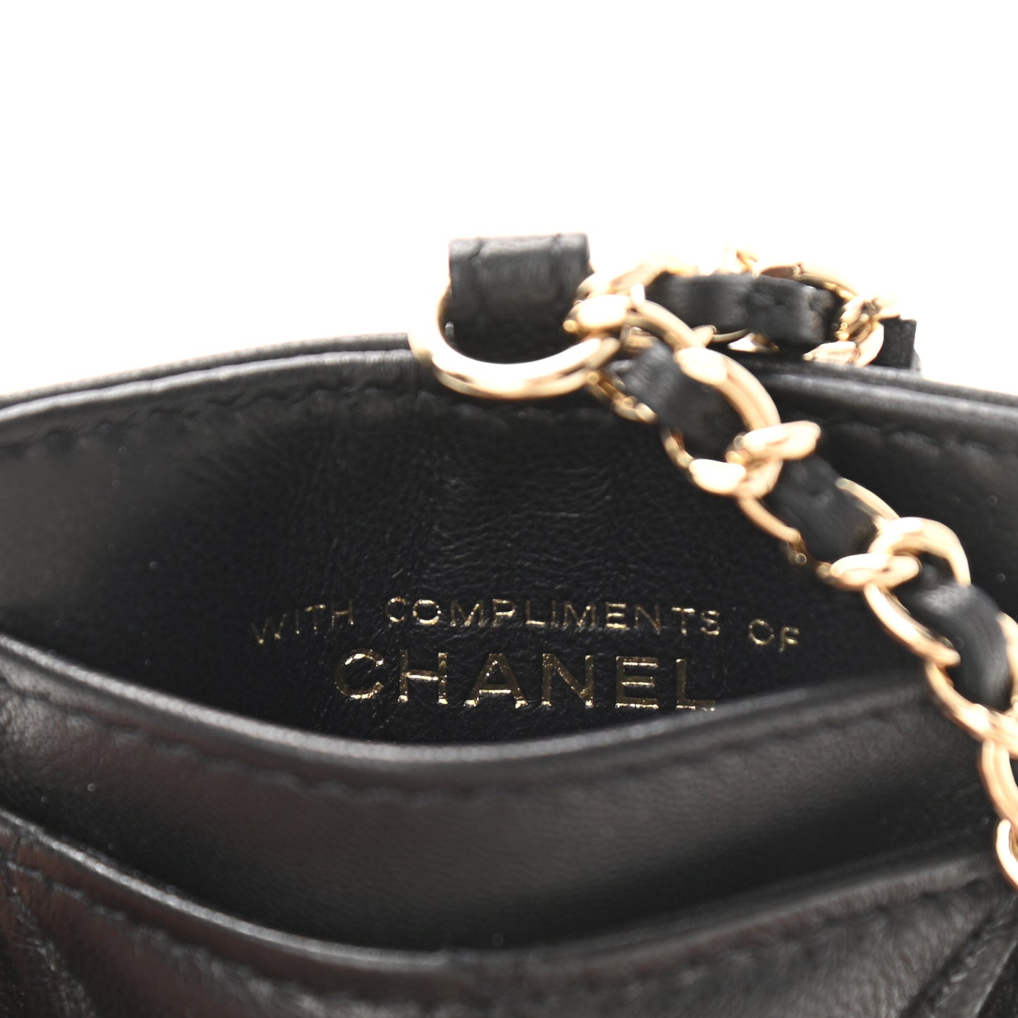 Lambskin Quilted Glitter Card Holder On Chain Black