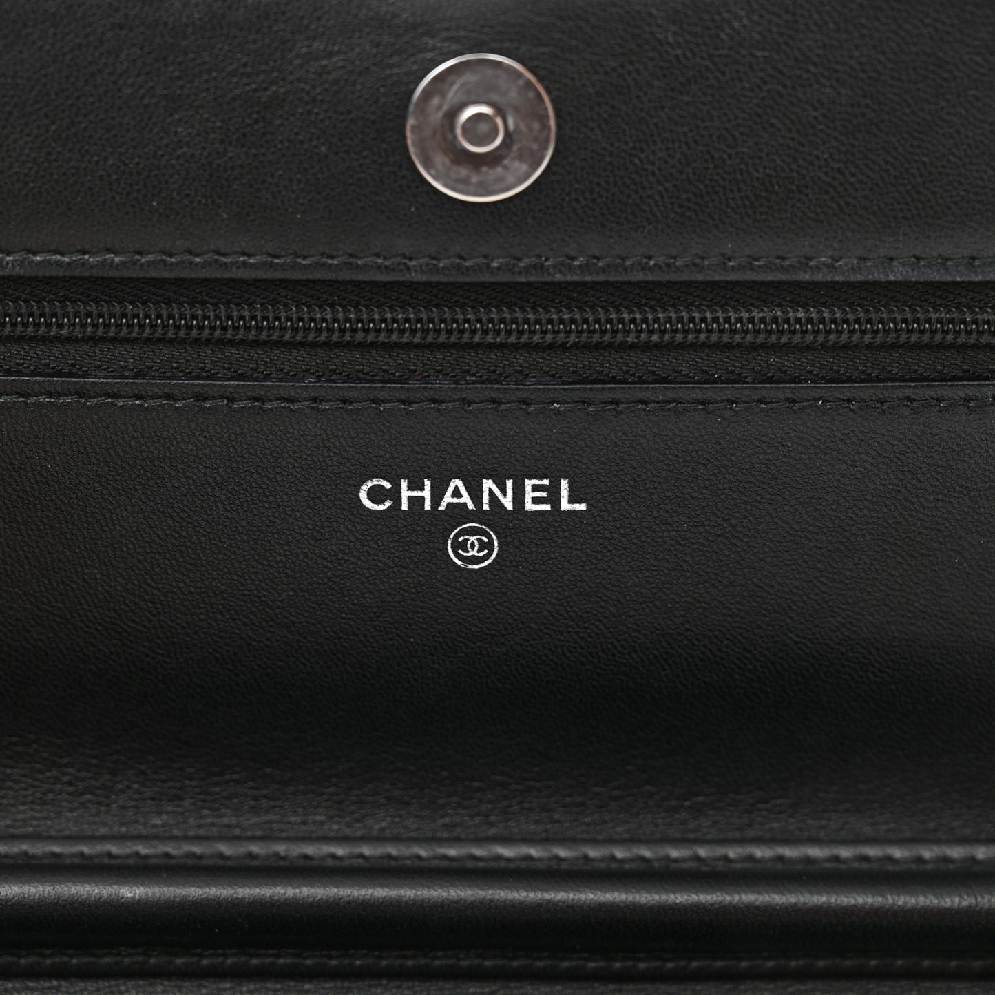 Lambskin Quilted Crystal CC Wallet On Chain WOC Black