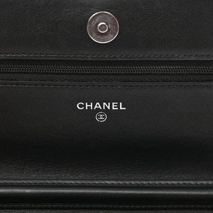 Chanel Lambskin Quilted Crystal CC Wallet On Chain WOC Black 6 of 12